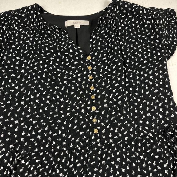 LOFT Fit and Flare Mini Dress Black White Button Casual Pullover Loose Fit XS - Picture 4 of 11